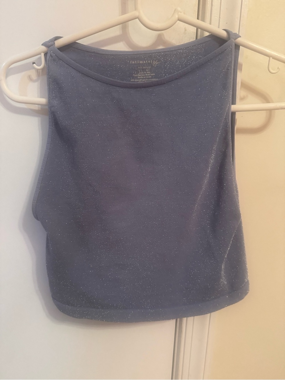 Free People Sparkle Halter Crop Top in Dusty Blue